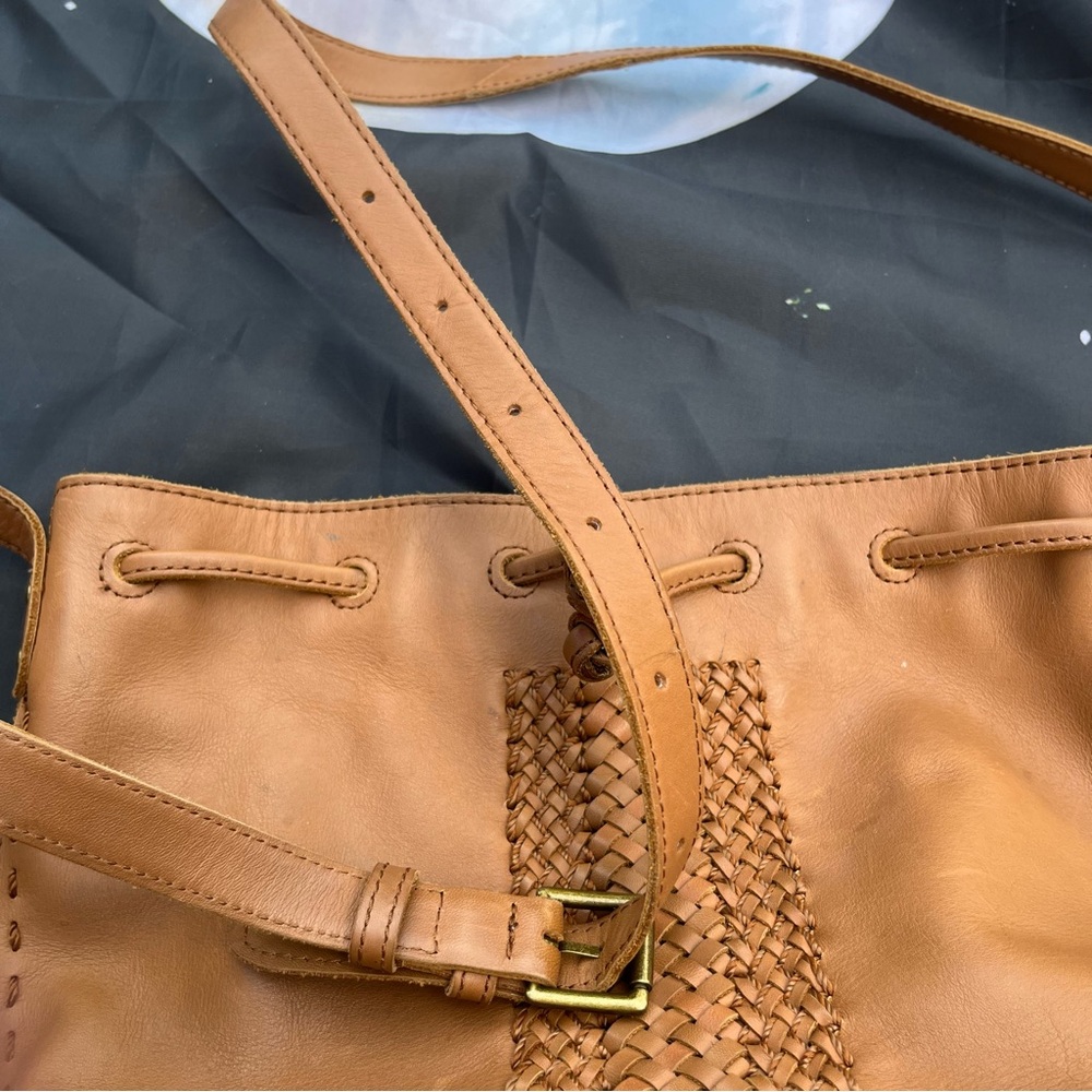 The Sak MSRP $159 Ivy Crochet Leather Bucket Bag in Tobacco Vachetta Purse - Picture 7 of 16